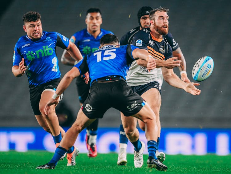 Brumbies centre Hudson Creighton engages the Blues defence. Source: Getty Images